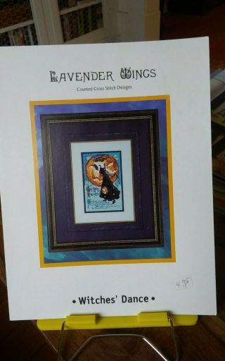 Vtg Lavender Wings Cross Stitch Chart Witches Dance Halloween 82x119 Stitches