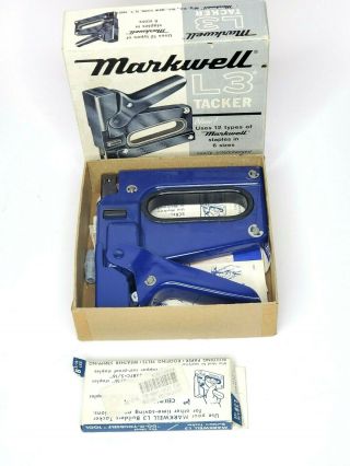 Markwell L3 Tacker Stapler Gun Tool With Tacks Vintage Blue Usa Made Upholstery