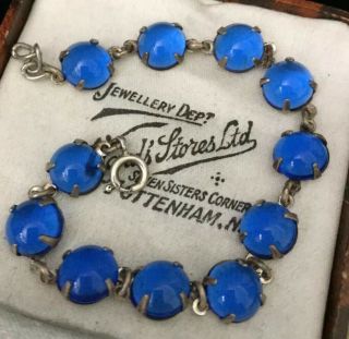 Vintage Art Deco Jewellery Stunning Cobalt Blue Moonstone Cabochon Bracelet