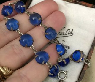 Vintage Art Deco Jewellery Stunning Cobalt Blue Moonstone Cabochon Bracelet 2