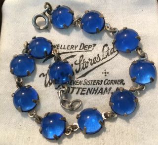 Vintage Art Deco Jewellery Stunning Cobalt Blue Moonstone Cabochon Bracelet 3
