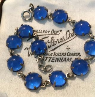 Vintage Art Deco Jewellery Stunning Cobalt Blue Moonstone Cabochon Bracelet 4