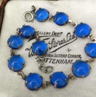 Vintage Art Deco Jewellery Stunning Cobalt Blue Moonstone Cabochon Bracelet 5