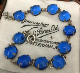 Vintage Art Deco Jewellery Stunning Cobalt Blue Moonstone Cabochon Bracelet 7