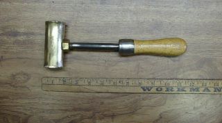 Vintage Machinist Made 2lb.  7.  8 Oz Brass Headed Hammer,  3 - 5/8 " Head,  Xlint Handle