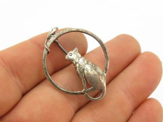 Vintage Sterling Silver 925 Cat & Mouse Brooch Pin