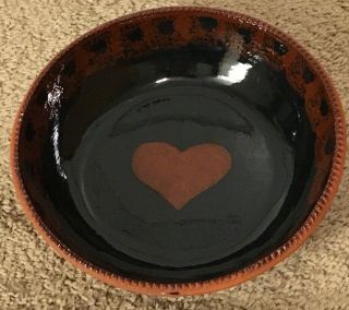 Vintage American Redware Pottery Glazed Signed Dated Foltz Bowl 9.  5” Folk Art