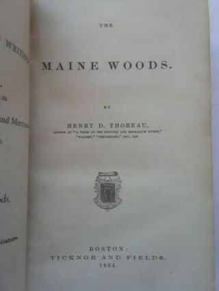 Maine Woods By Henry Thoreau Hard Cover First Edition 1864 Good