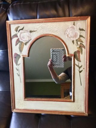 Vintage Arched Rose Floral Mirror Hand Painted Victorian Wall Flowers 20x24