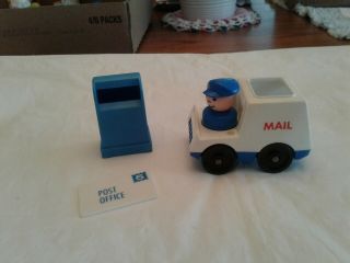 Vintage Fisher Price Little People Mail Truck,  Mailbox,  Mailman And Letter