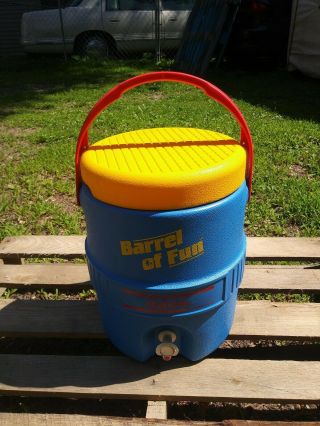 Vintage 2 Gallon Blue W/yellow Lid Igloo Drinking Water Cooler Jug Barrel Of Fun