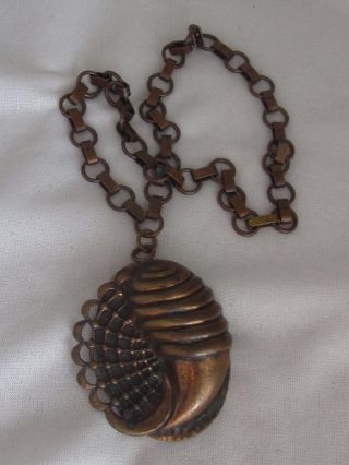 Vintage H/m Modernist Copper 1950s Abstract 3 - D Pendant & Book Chain Necklace