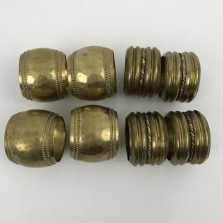 8 Vintage Round Brass Napkin Rings Holders 4 Hammered And 4 With Twist Detail