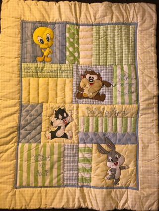 2pc Vintage Baby Looney Tunes Tweety Nursery Crib Sylvester Quilt Bumper Pad 2