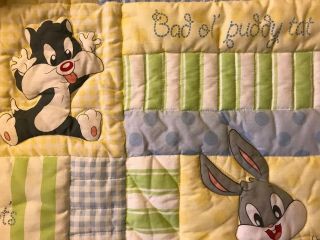 2pc Vintage Baby Looney Tunes Tweety Nursery Crib Sylvester Quilt Bumper Pad 3