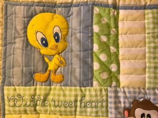 2pc Vintage Baby Looney Tunes Tweety Nursery Crib Sylvester Quilt Bumper Pad 6
