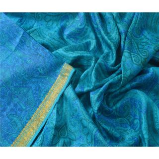 Sanskriti Vintage Blue Saree 100 Pure Silk Printed Zari Border Fabric Sari