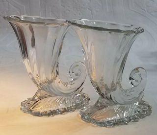 2 - Vintage Heisey Glass 7 " Horn Of Plenty Cornucopia Vases 1933 