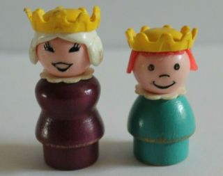 Vintage 1970 ' s Little People Wooden Body Figures Crown Queen,  Red Hair Princess 3