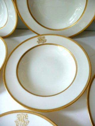 10 Lenox Fine China Vtg Green Mark Gold Encrusted Band Rim Soup Bowls Monogram 3