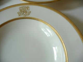 10 Lenox Fine China Vtg Green Mark Gold Encrusted Band Rim Soup Bowls Monogram 4
