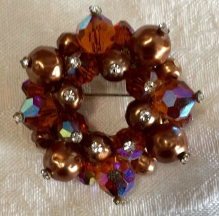 Vintage Laguna brooch and clip on earrings set,  iridescent crystal stones 2