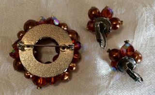Vintage Laguna brooch and clip on earrings set,  iridescent crystal stones 4