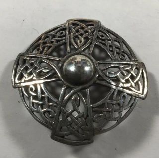 Vintage Sterling Silver Celtic Cross Brooch.  Made In Scotland