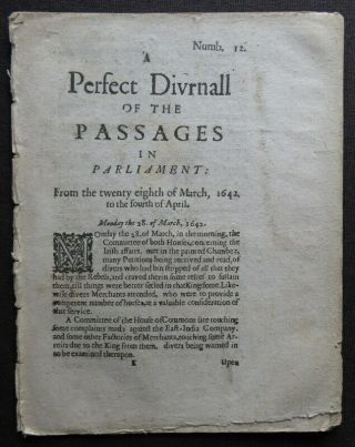 ENGLISH CIVIL WAR PAMPHLET 1642 PARLIAMENT Pecke MARCH APRIL News IRELAND Hull 3