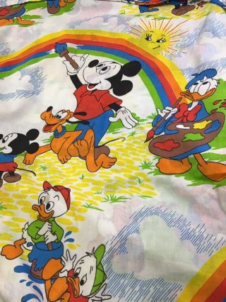Rainbow Sun Flat Fitted Sheets Disney Vintage 70s Mickey Mouse Donald Duck