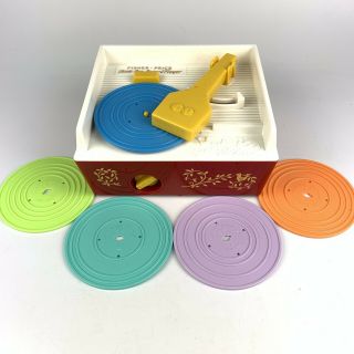 Vintage 1971 Fisher Price Music Box Record Player Windup All 5 Records