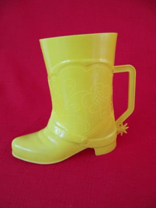 Vintage 1950 ' s YELLOW Cowboy Boot with Spur Cup Western Plastic 5 