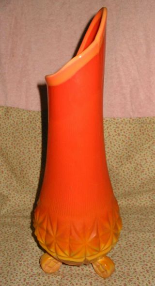 VTG Orange Bittersweet LE Smith Wide Glass Slag Swung Stretch Floor Vase Footed 4
