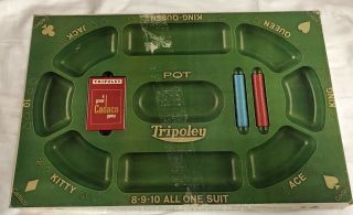 Vintage Cadaco Tripoley Game 1968 Deck Of Cards,  Chips,  Plastic Mold Tray