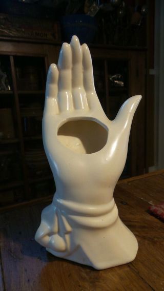 Vintage Nelson Mccoy Pottery White Hand Vase,  8 - 1/2 "