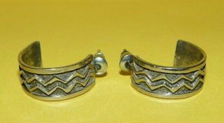 Vtg Native American Southwestern Sterling Silver Ornate Partial Hoop Earrings