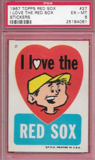 I Love Red Sox 1967 Topps Stickers 27 Psa 6 Graded Baseball Vintage Test Issue