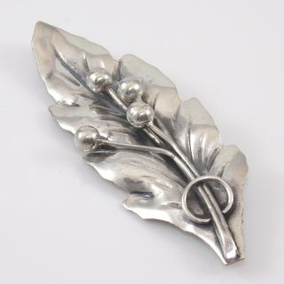 Vintage Taxco Sterling Silver Large Bead Ball Leaf Pin Brooch