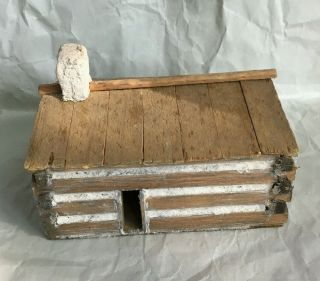 Vtg Wooden Log Cabin For Train Set 5.  5 " X 4 " X 4 " Model Rustic O Or S Scale?