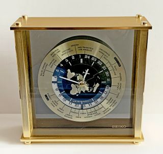 Vintage Seiko World Clock W/ Airplane Hand Great 8 1/2 "
