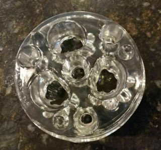 Vintage Unique Clear Glass Flower Frog W/ 7 Holes Footed