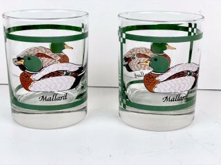 Vintage Mallard Duck Whiskey Glasses Low Ball Barware Hunter Tumblers Set 2