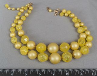 Vintage Yellow Plastic Bead Choker Necklace Costume Jewelry 1950s 1960s Mv