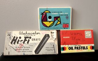 Vintage Oil Pastels Three Boxes - Colors And Grays - Art Supplies