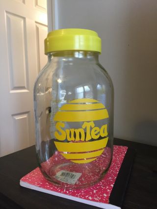 Vintage Sun Tea Jar Yellow Flip Top Pour Screw On Lid 3 Liters Carlton Glass Usa
