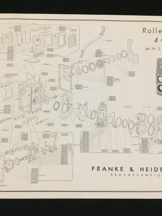Exploded Diagram / Schematic Rolleiflex 4 x 4 Franke & Heidecke OEM Poster Great 3