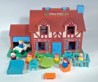 Vintage Fisher Price Little People Play Family Tudor House Accessories Baby Dog