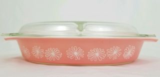 Vintage Pyrex Pink Daisy Divided Casserole Dish 1 1/2 Quart With Lid