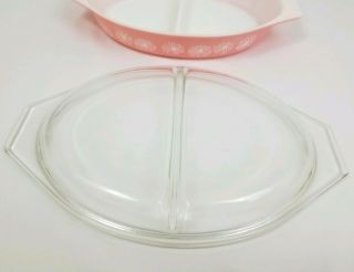 Vintage Pyrex Pink Daisy Divided Casserole Dish 1 1/2 Quart with Lid 4
