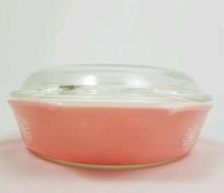 Vintage Pyrex Pink Daisy Divided Casserole Dish 1 1/2 Quart with Lid 8